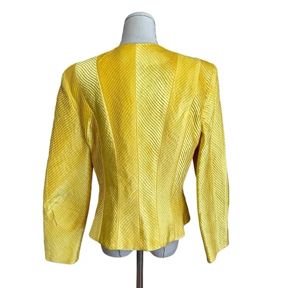 Vintage 80s Karen Lawrence Yellow Satin Pleated Evening Jacket Large - Picture 4 of 12
